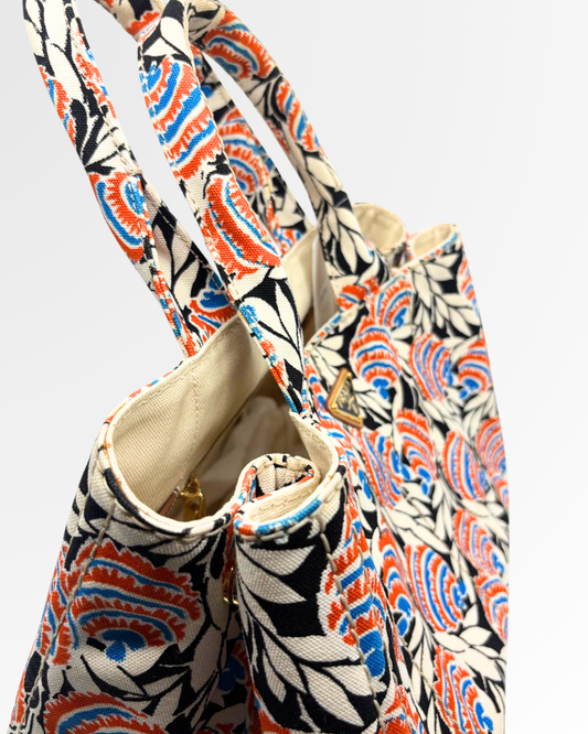 PRADA Multicolor Canvas Canapa Stampata Tote Bag