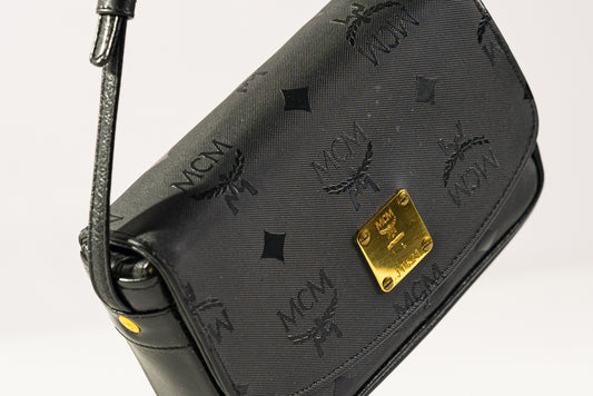 MCM Womens MCM Vicetos Logogram Nylon Mini Crossbody Bag Handbag Black