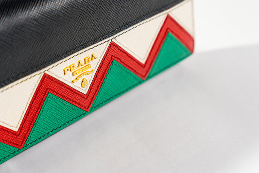 PRADA Saffiano Leather Continental Zigzag Wallet