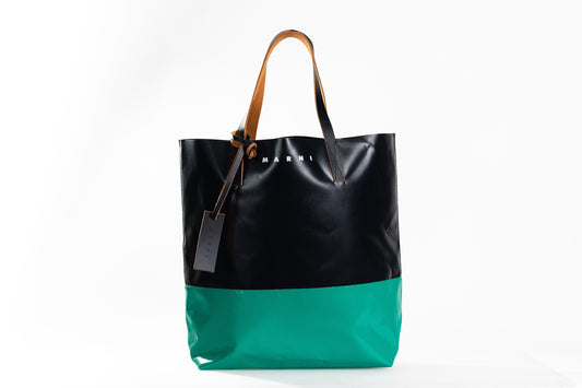 MARNI Tribeca - Black Green PVC Leather Tote Bag