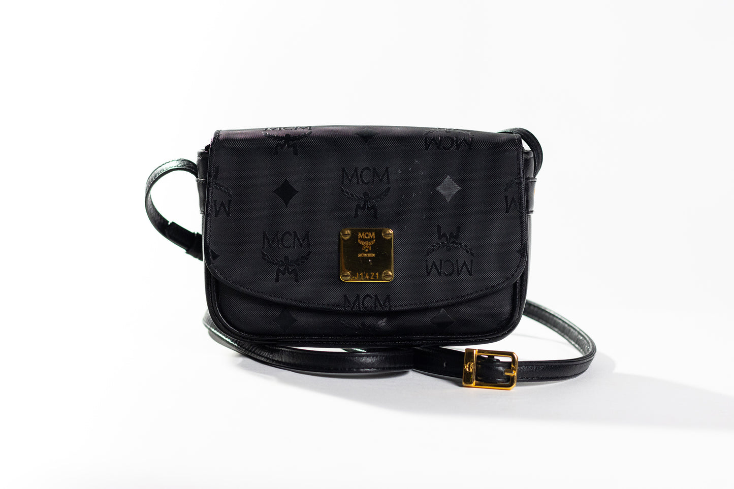 MCM Womens MCM Vicetos Logogram Nylon Mini Crossbody Bag Handbag Black