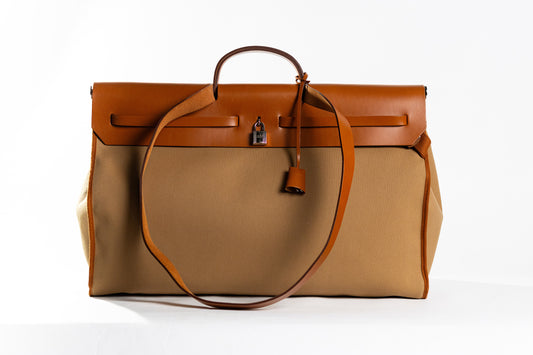 HERMES HER BAG Military Toile Vache Hunter Herbag Cabine Zip 50 Chai Fauve