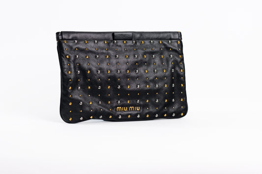 MIU MIU Black Leather Studded Cutch