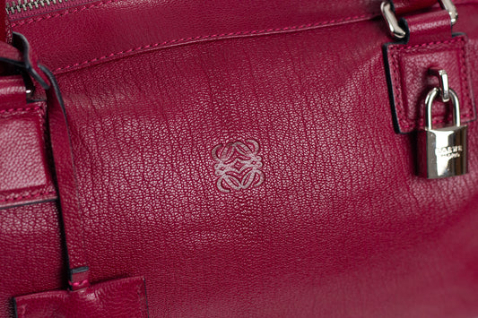 Loewe Anagram Hand Bag Leather Bordeux Silver