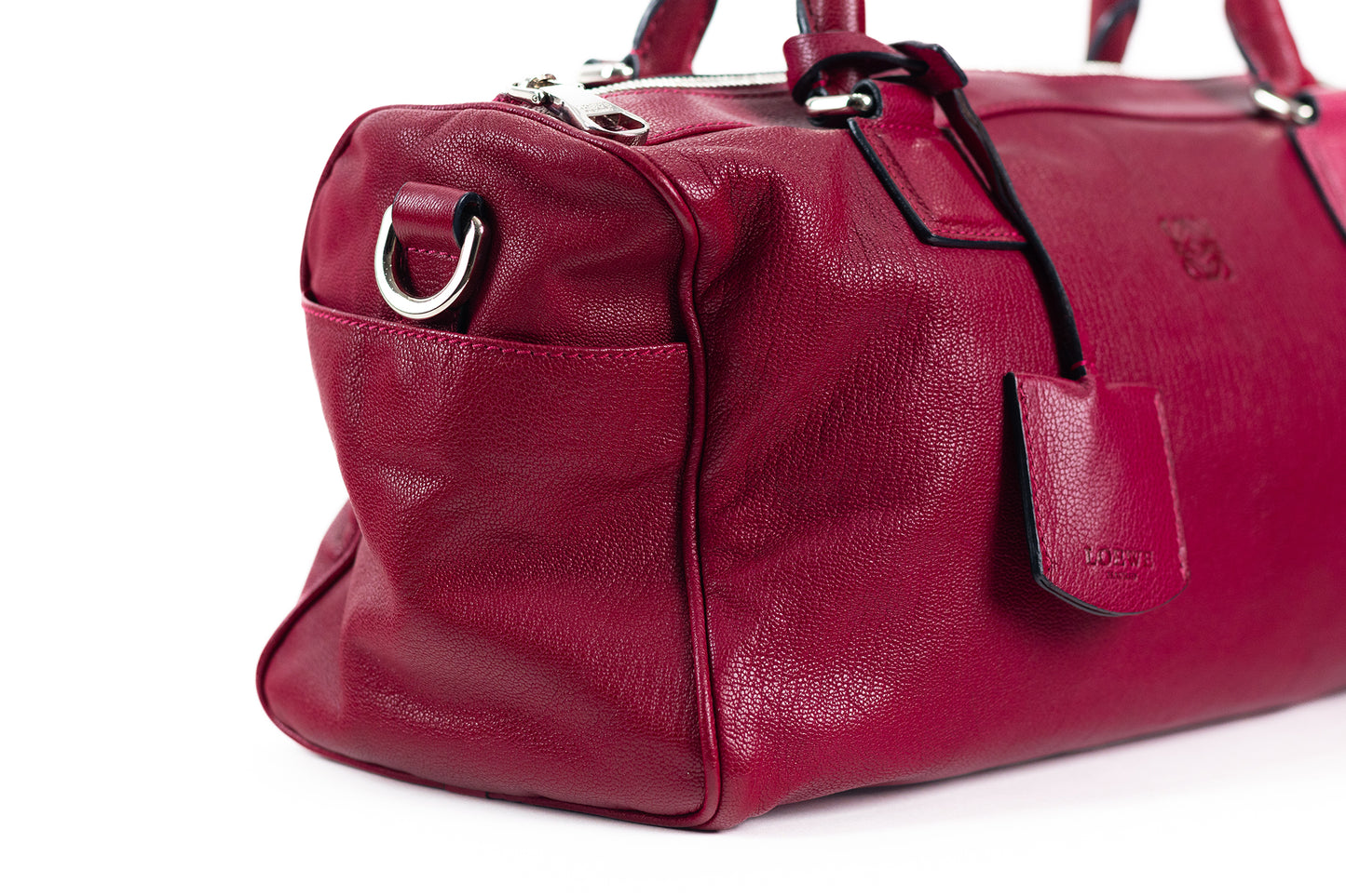 Loewe Anagram Hand Bag Leather Bordeux Silver
