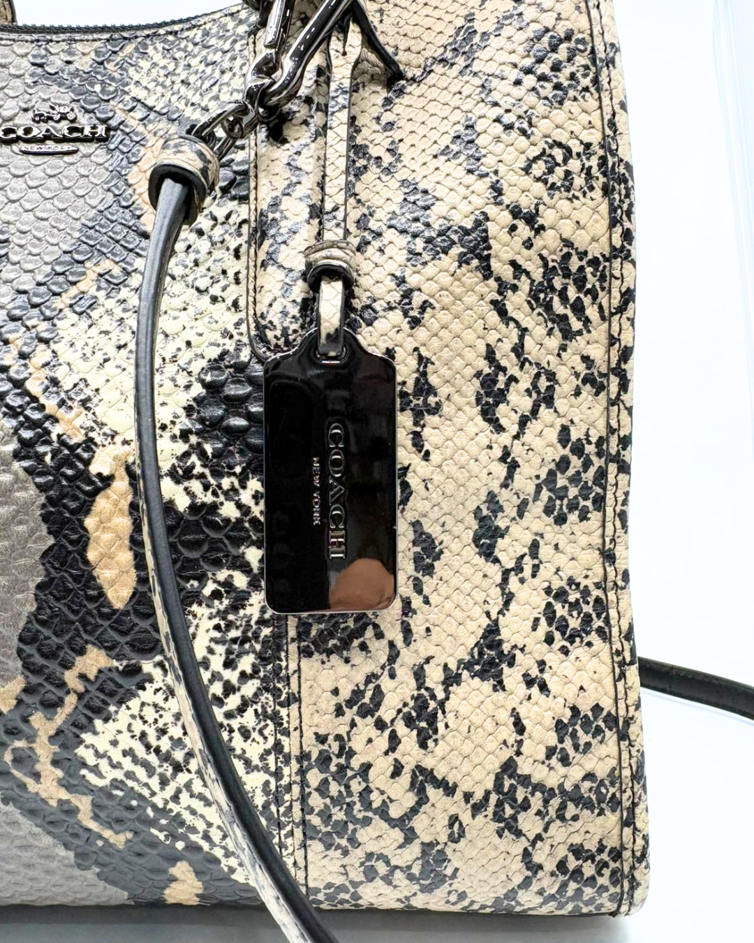 Coach crosby carryall in dark fog snake-embossed leather
