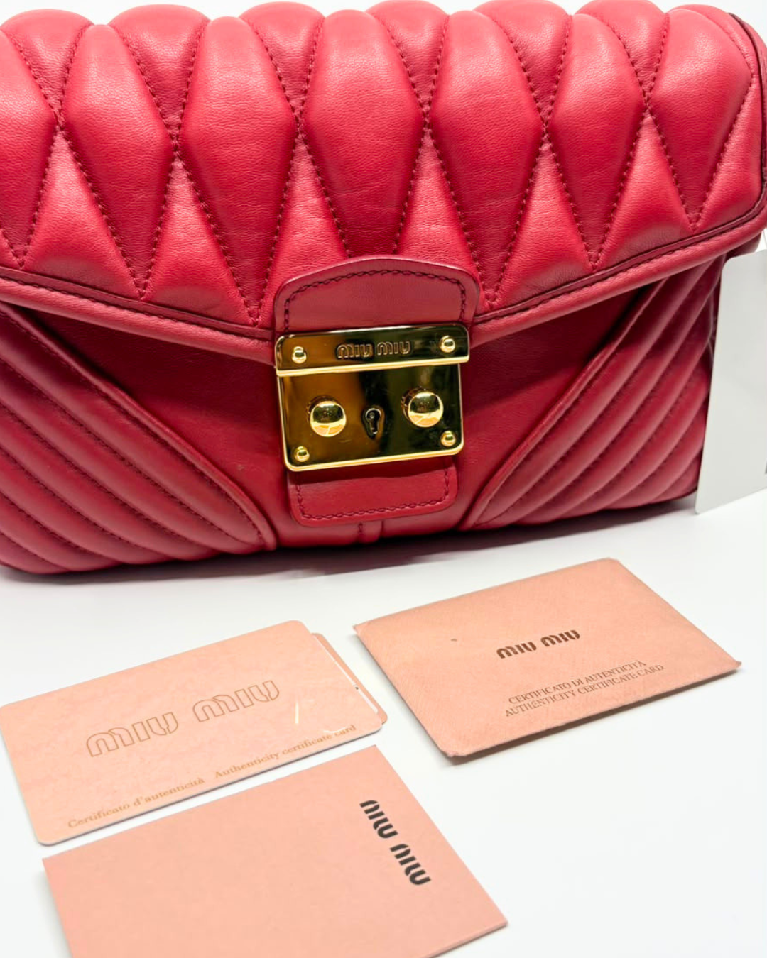 Miu Miu Red Quilted Leather Biker Shoulder Bag