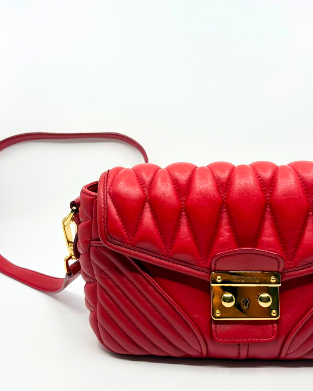Miu Miu Red Quilted Leather Biker Shoulder Bag