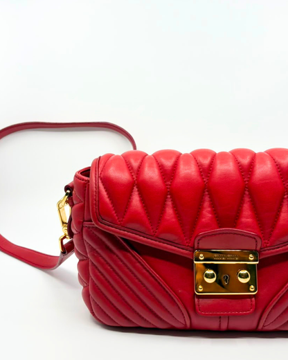 Miu Miu Red Quilted Leather Biker Shoulder Bag