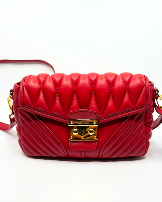 Miu Miu Red Quilted Leather Biker Shoulder Bag