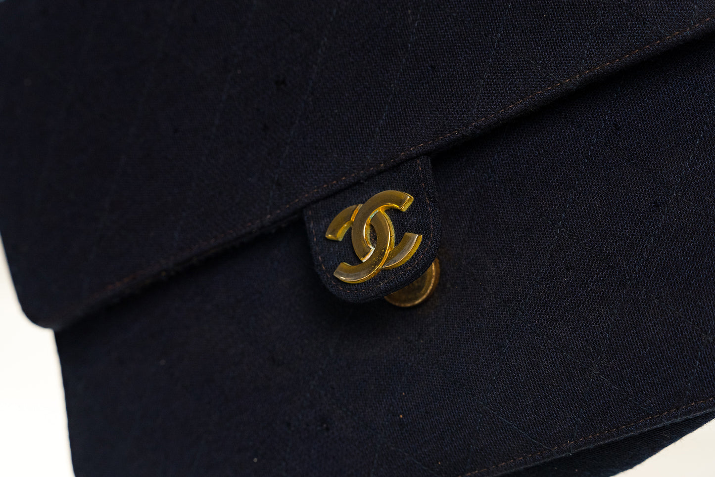 CHANEL CC Logo Matelasse 25 Chain Shoulder Bag Canvas Leather Navy Blue France GHW  