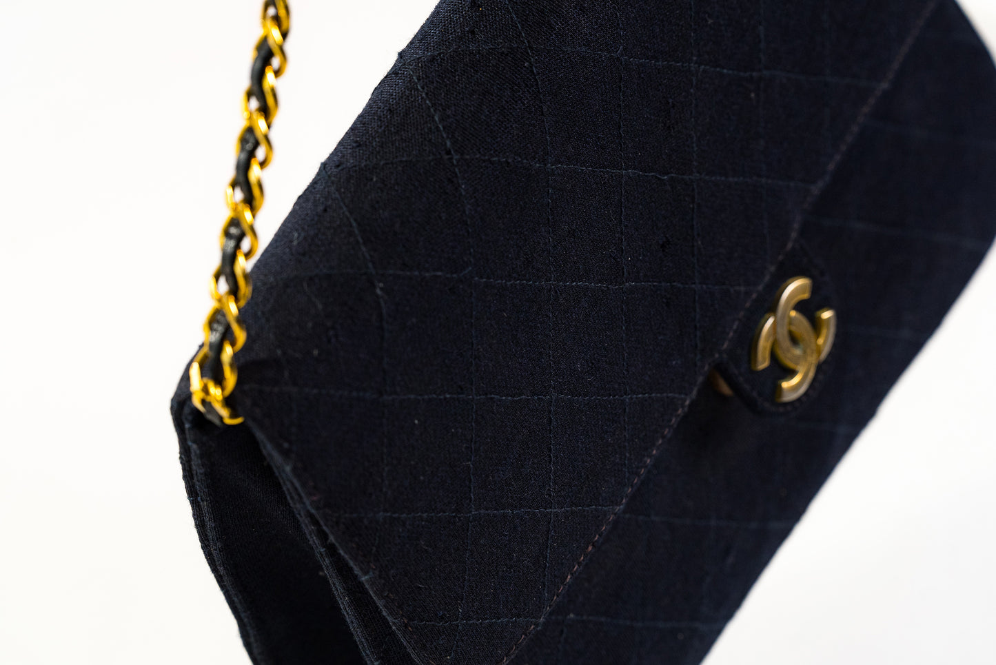 CHANEL CC Logo Matelasse 25 Chain Shoulder Bag Canvas Leather Navy Blue France GHW  