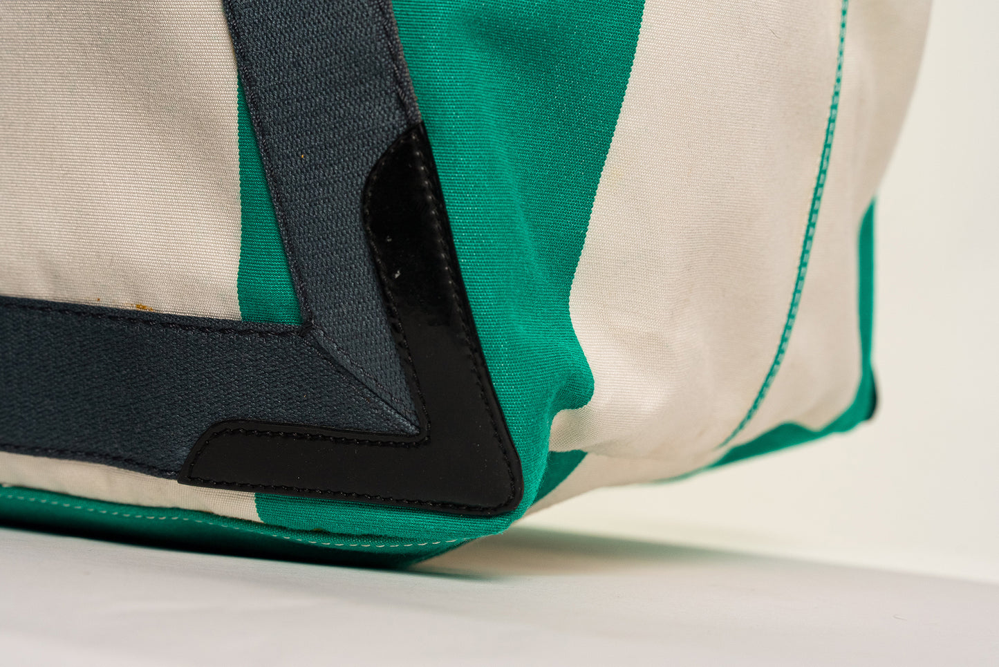 BALENCIAGA Green White Dark Gray Canvas Leather Tote Bag