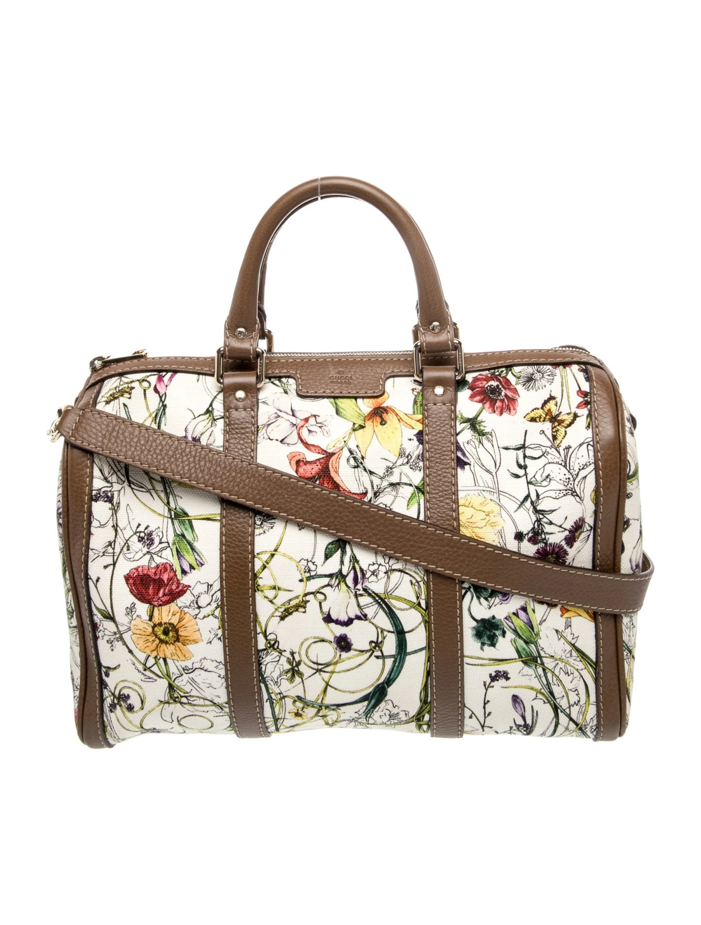 Gucci White Infinity Flora Canvas Medium Boston Bag