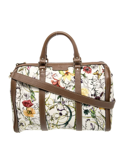Gucci White Infinity Flora Canvas Medium Boston Bag