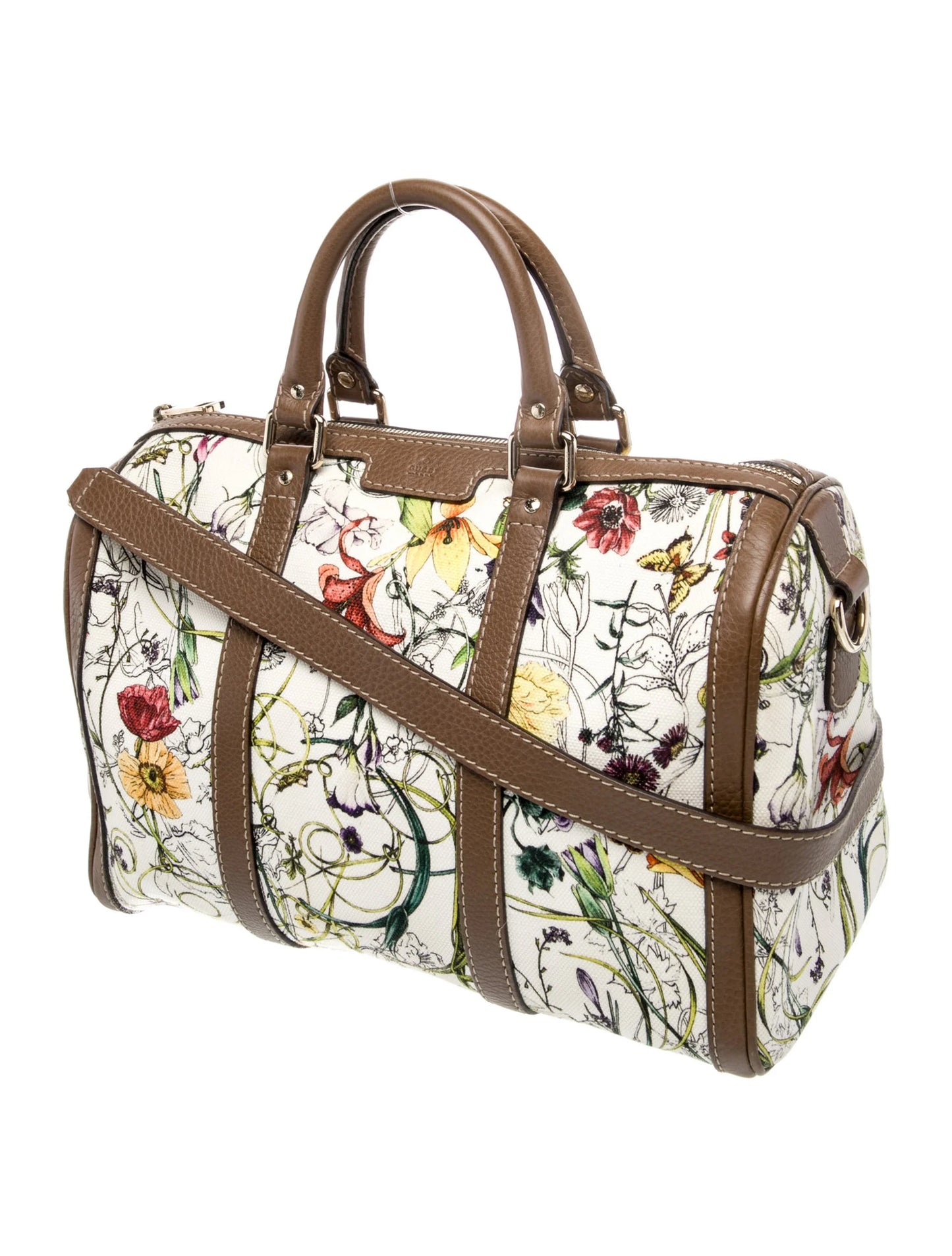 Gucci White Infinity Flora Canvas Medium Boston Bag