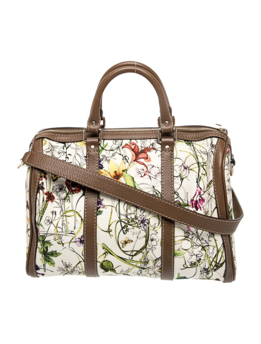 Gucci White Infinity Flora Canvas Medium Boston Bag