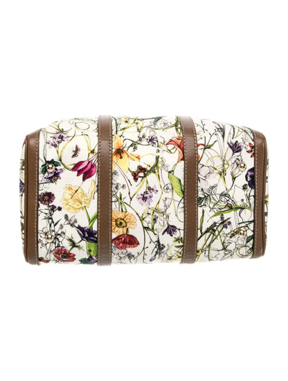 Gucci White Infinity Flora Canvas Medium Boston Bag