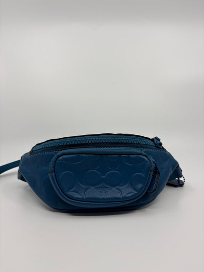 Coach Signature Debossed Leather Belt Bag / Crossbody – Blue