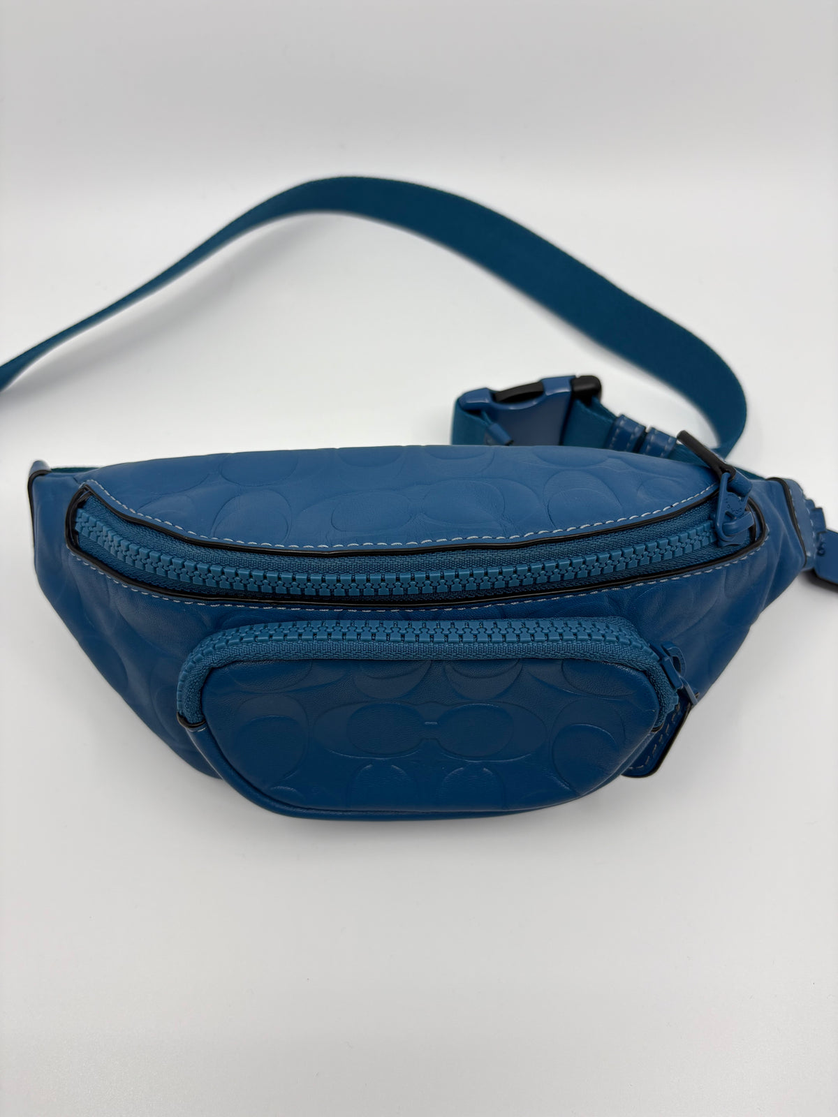 Coach Signature Debossed Leather Belt Bag / Crossbody – Blue