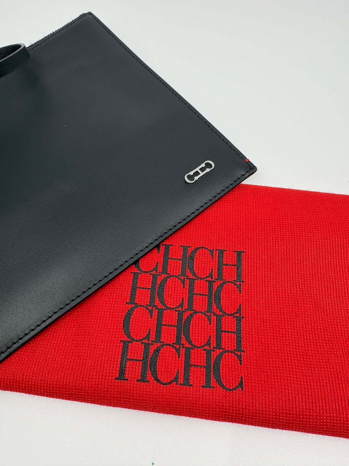 Carolina Herrera Black Leather Wristlet Pouch / Clutch