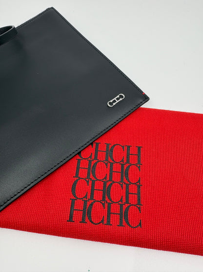 Carolina Herrera Black Leather Wristlet Pouch / Clutch