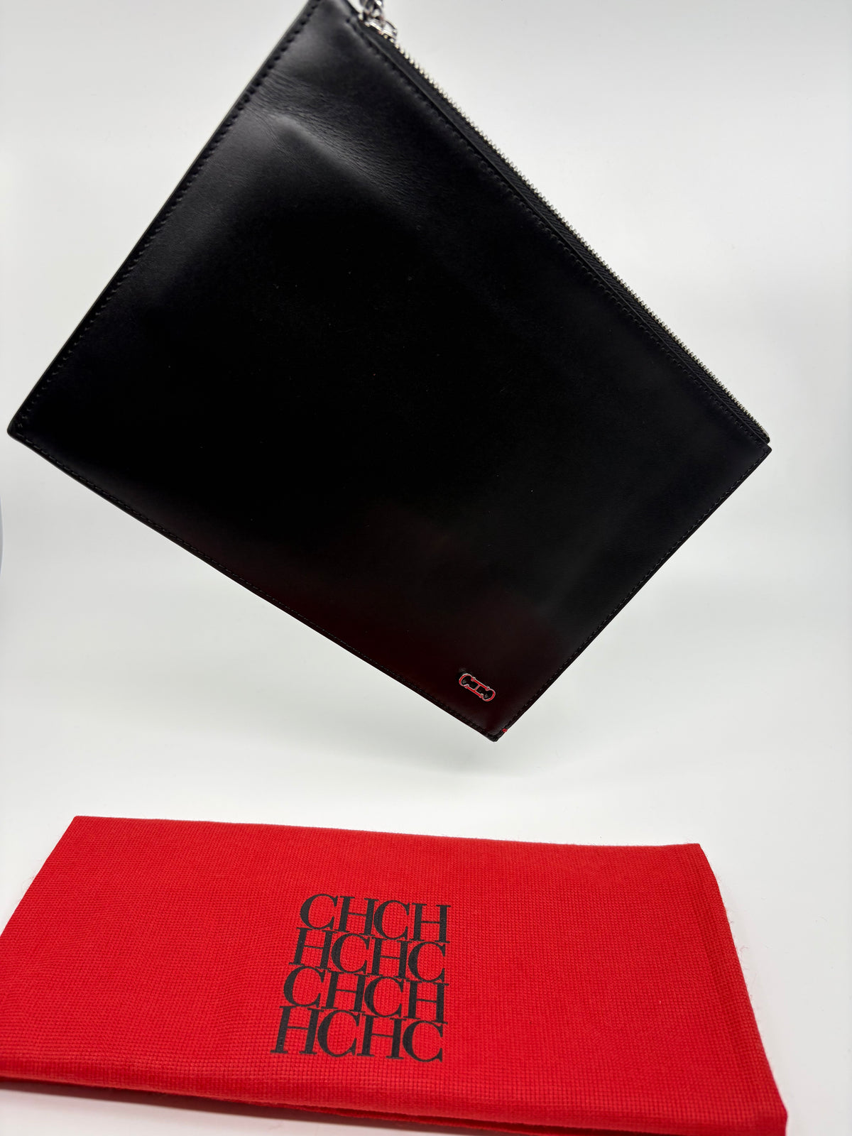 Carolina Herrera Black Leather Wristlet Pouch / Clutch