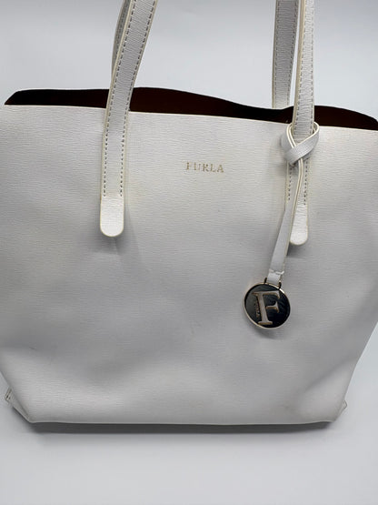 Furla White Textured Leather Tote Bag