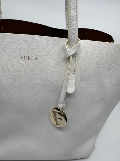 Furla White Textured Leather Tote Bag