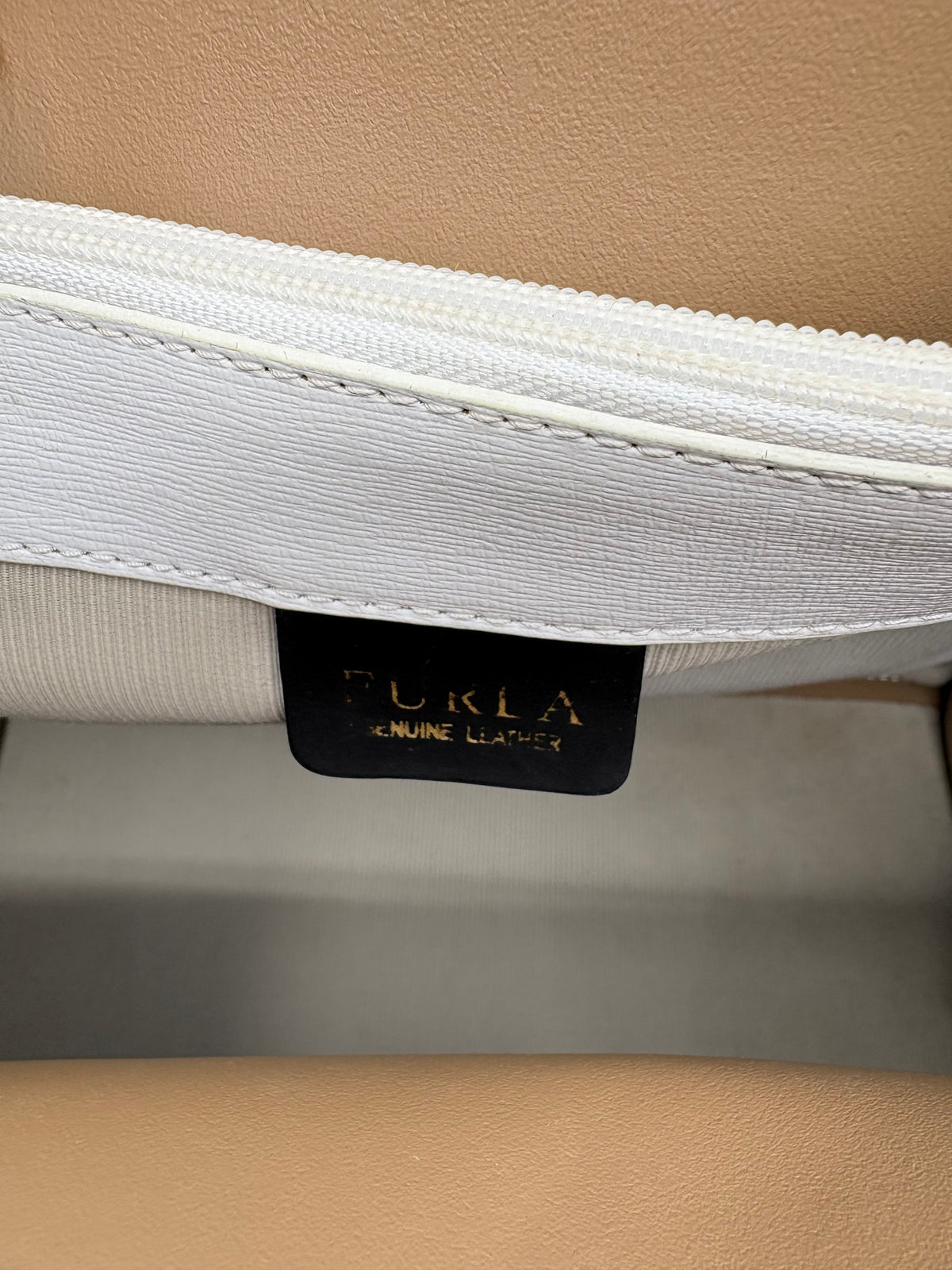 Furla White Textured Leather Tote Bag