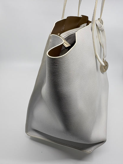 Furla White Textured Leather Tote Bag
