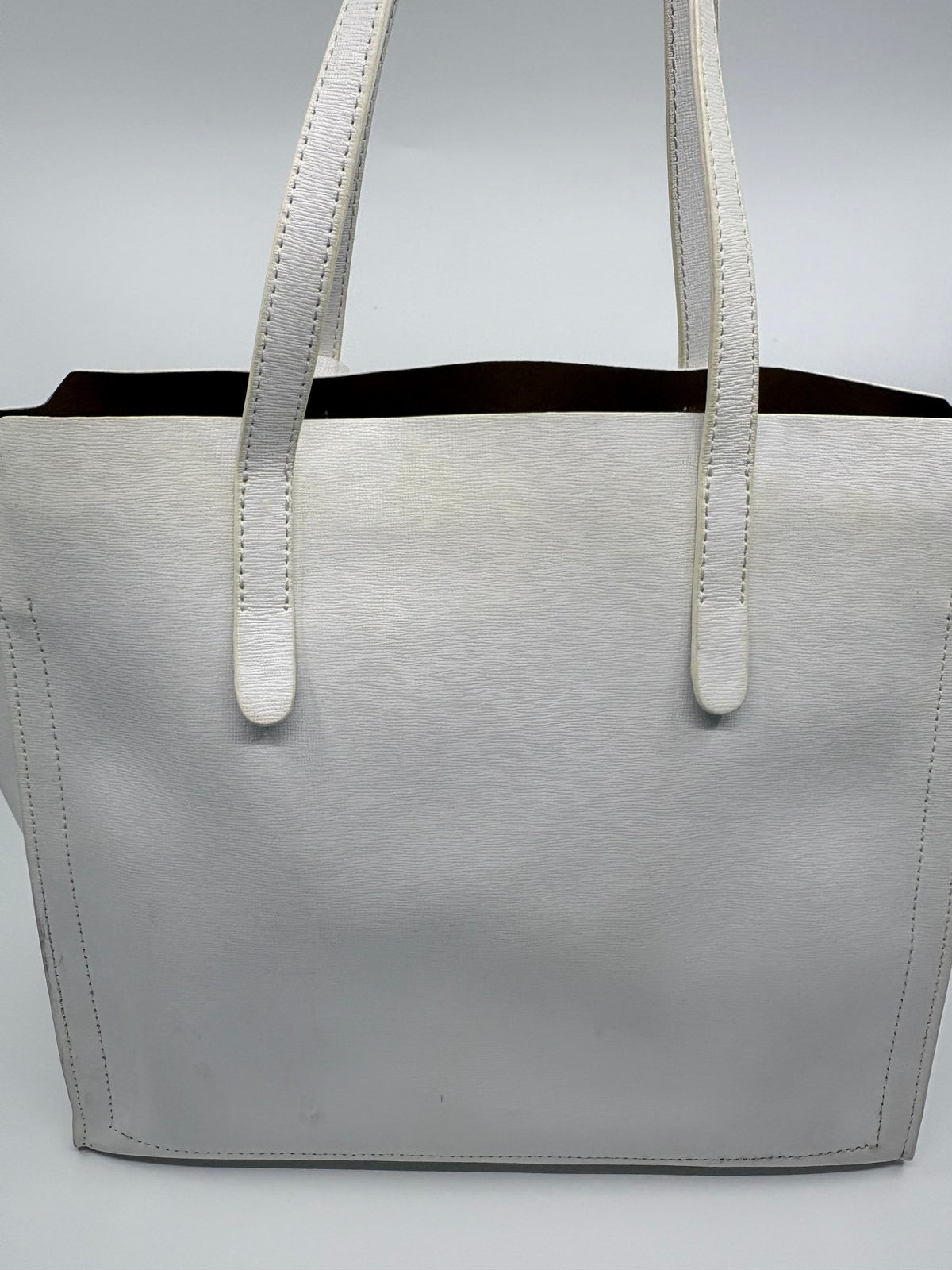 Furla White Textured Leather Tote Bag