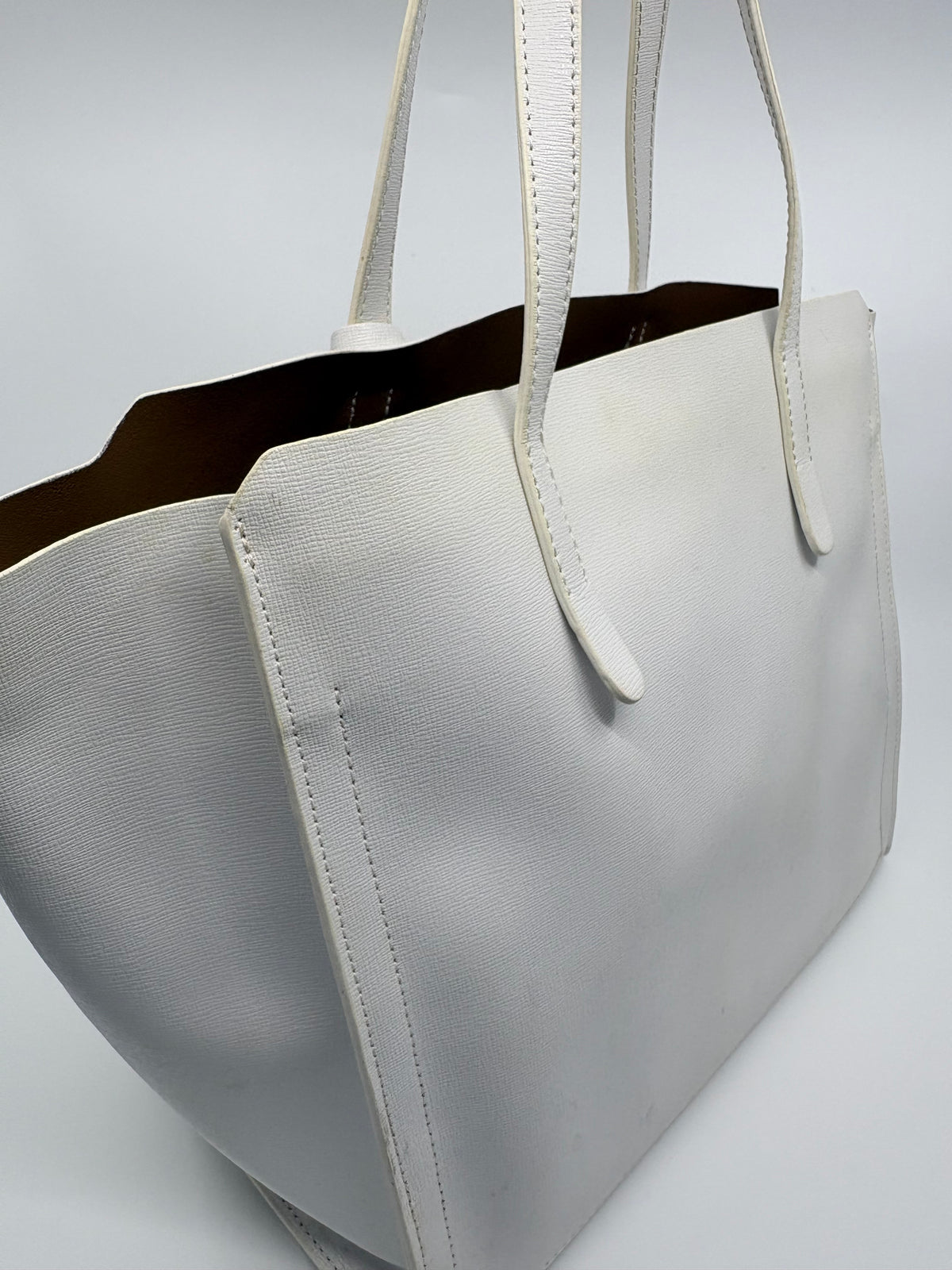 Furla White Textured Leather Tote Bag