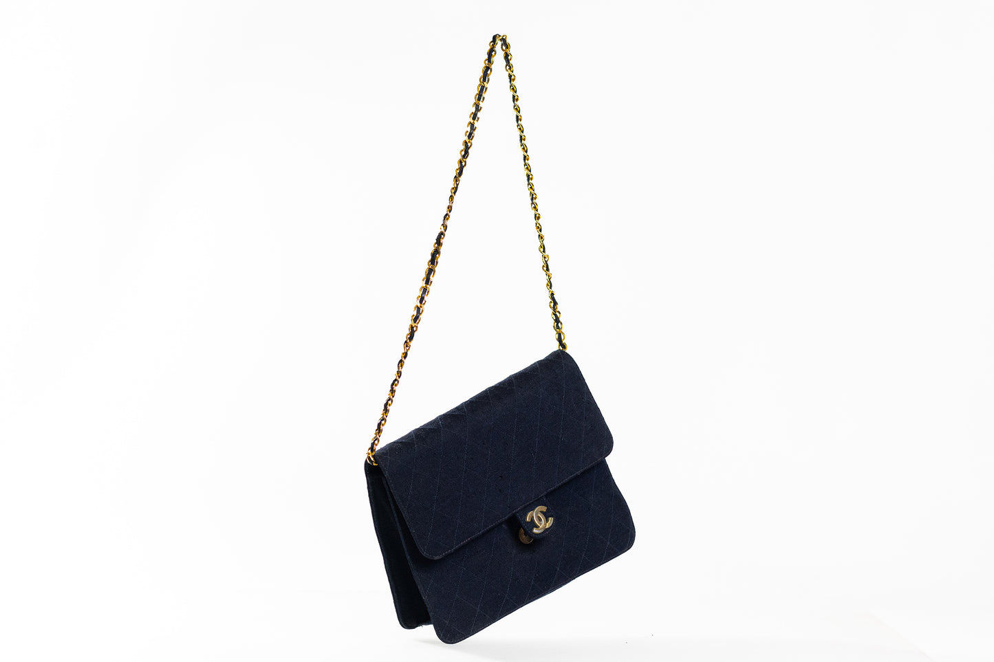 CHANEL CC Logo Matelasse 25 Chain Shoulder Bag Canvas Leather Navy Blue France GHW  