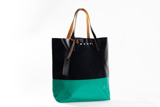 MARNI Tribeca - Black Green PVC Leather Tote Bag