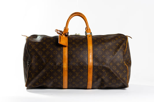 LOUIS VUITTON Keepall 55 Travel Hand Bag Monogram Leather Brown
