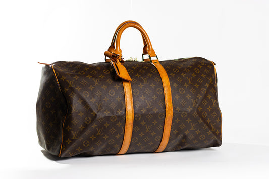 LOUIS VUITTON Keepall 55 Travel Hand Bag Monogram Leather Brown