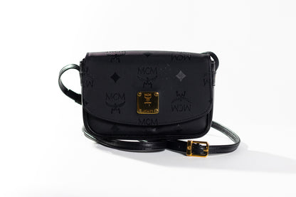 MCM Womens MCM Vicetos Logogram Nylon Mini Crossbody Bag Handbag Black
