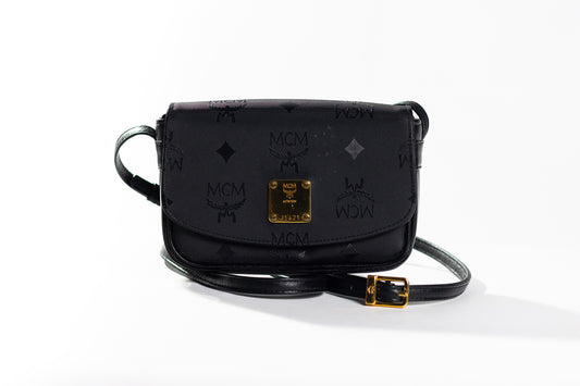 MCM Womens MCM Vicetos Logogram Nylon Mini Crossbody Bag Handbag Black