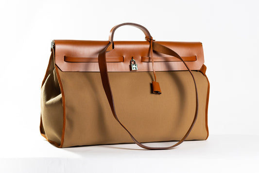 HERMES HER BAG Military Toile Vache Hunter Herbag Cabine Zip 50 Chai Fauve