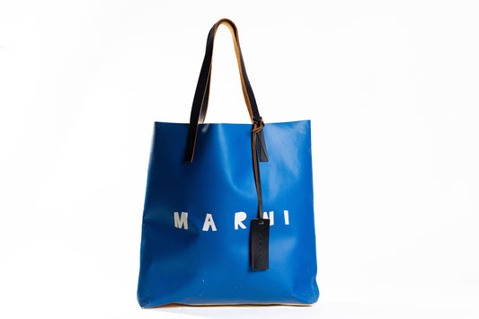 Marni Blue Cream Coated Nylon Tribeca Tote