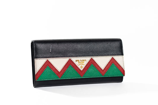 PRADA Saffiano Leather Continental Zigzag Wallet