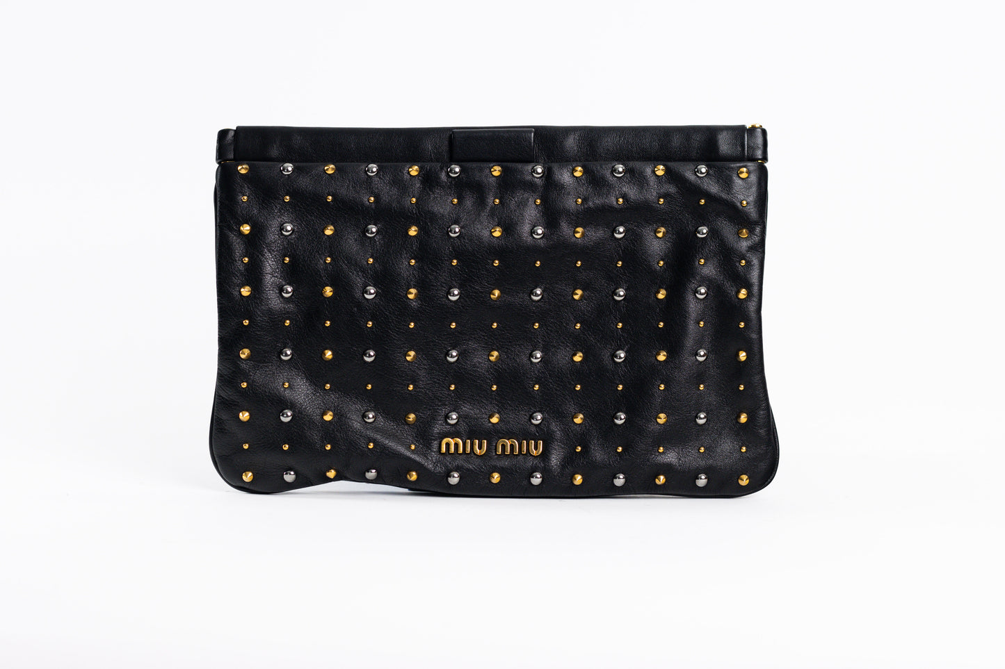 MIU MIU Black Leather Studded Cutch