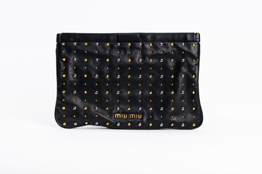 MIU MIU Black Leather Studded Cutch