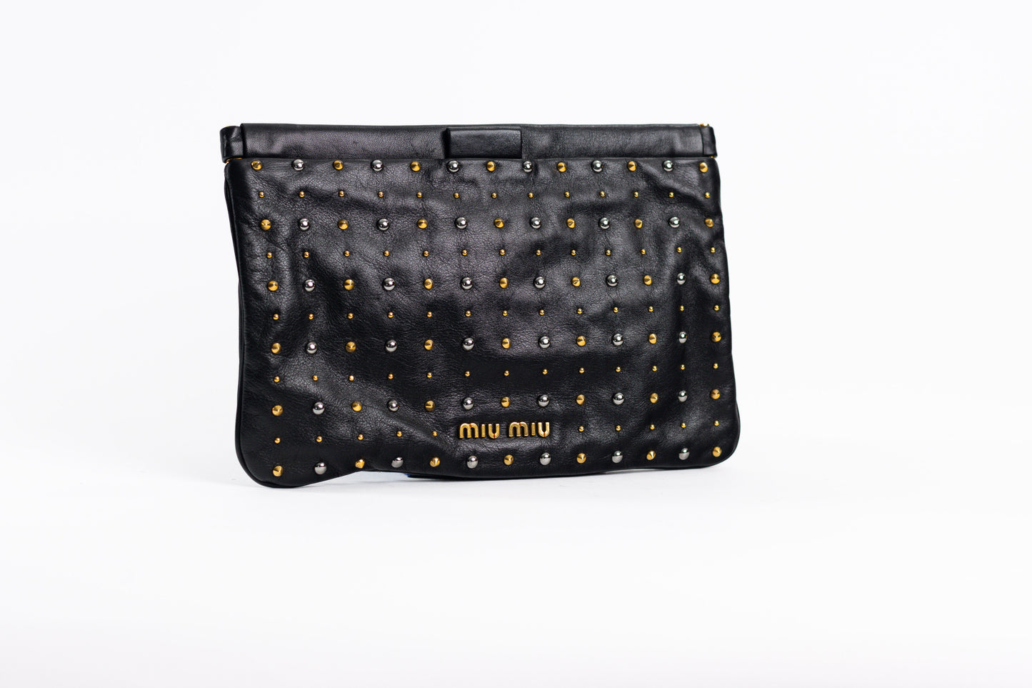 MIU MIU Black Leather Studded Cutch