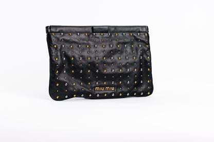 MIU MIU Black Leather Studded Cutch