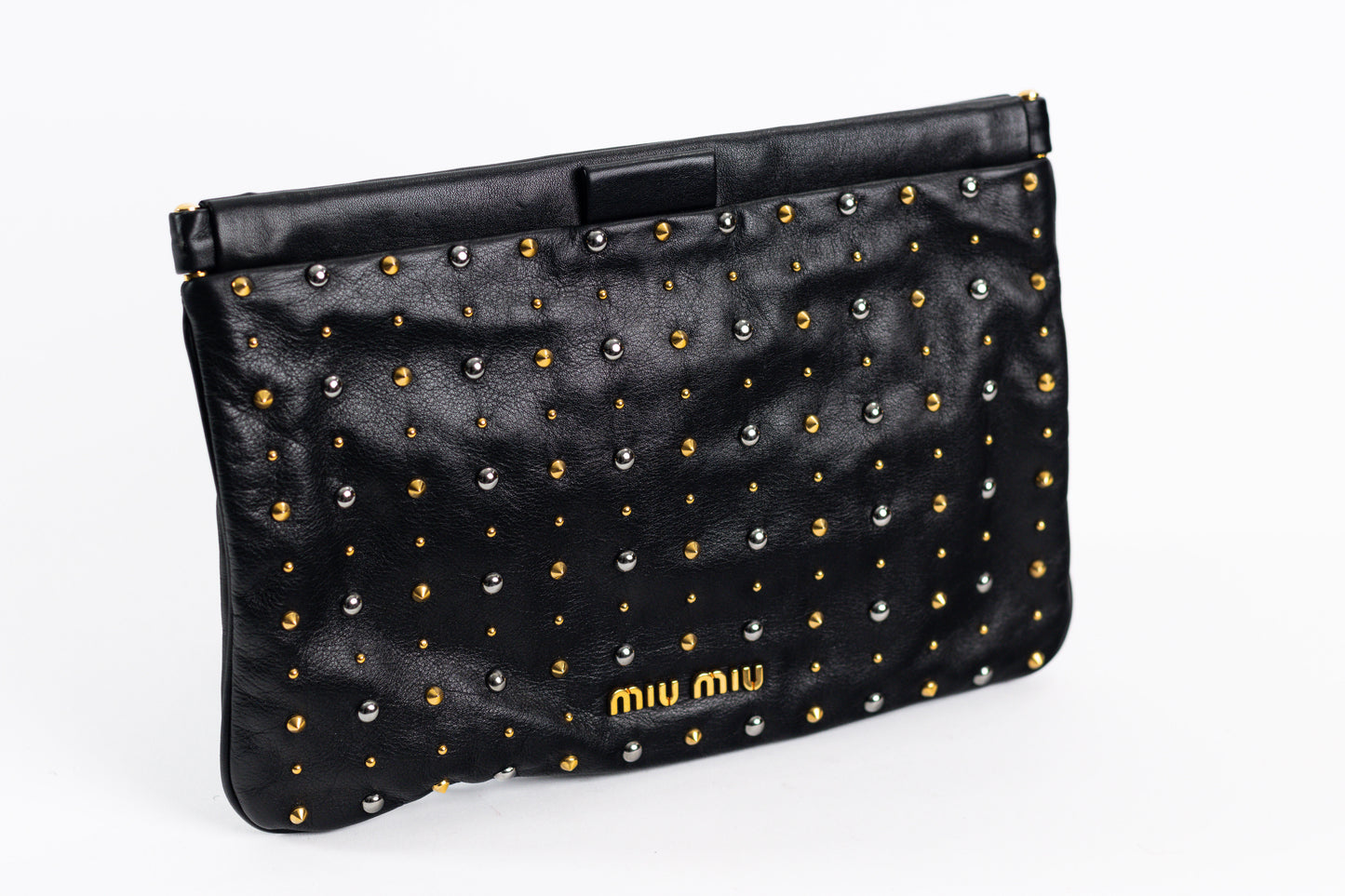 MIU MIU Black Leather Studded Cutch