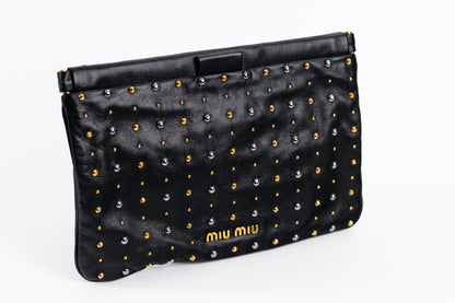 MIU MIU Black Leather Studded Cutch