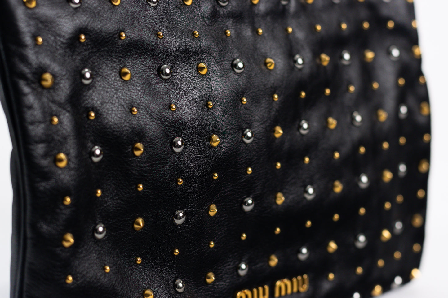 MIU MIU Black Leather Studded Cutch