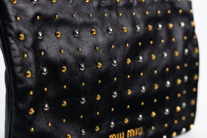 MIU MIU Black Leather Studded Cutch